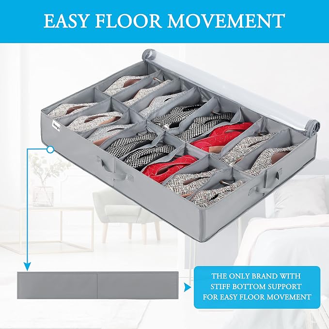 INAYA 2 Pack Under Bed Shoe Storage w/Hard Base, No Sagging, Holds 32 Pairs - Image 2