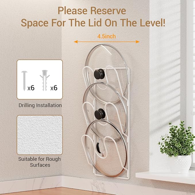 ORDORA Pot Lid Organizer Rack for Cabinet Door, 2 Pack Pot Lid Holder White - Image 6