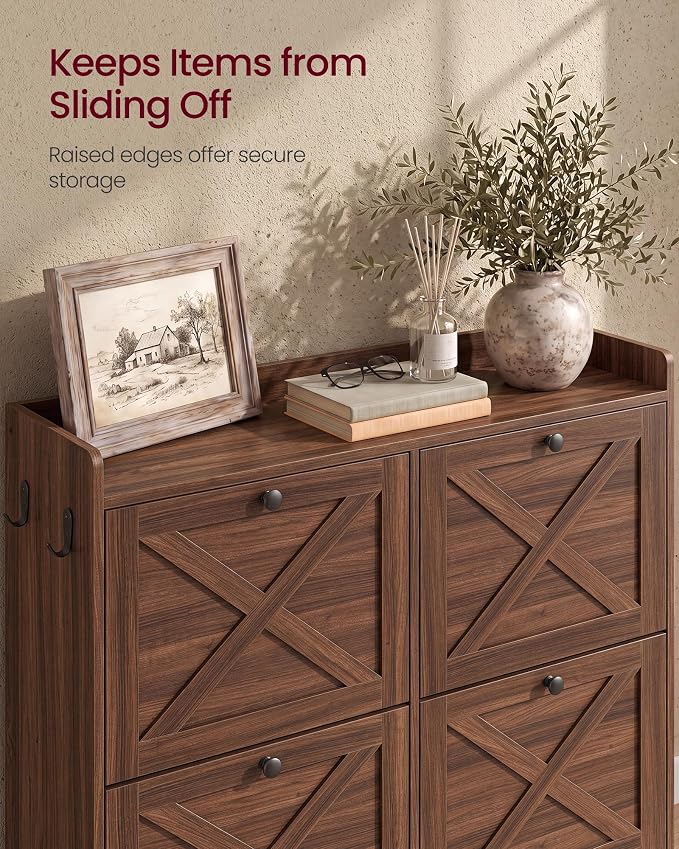 VASAGLE Narrow Shoe Storage Cabinet Organizer with 4 Flip Drawers | Freestanding Shoe Rack, Fits 16 to 24 Pairs, for Entryway, Farmhouse Style, Chestnut Brown, HANIS Collection UHSC403KX01S - Image 6