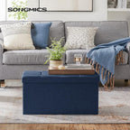 SONGMICS 30 Inches Folding Storage Ottoman Bench, Load 660 lb | Ottoman Foot Rest, Storage Chest, for Living Room, Entryway, Midnight Blue and Ink Black, MINOTA Collection ULSF47IN - Image 2