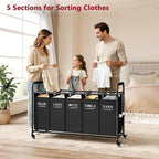 Tajsoon 5 Bag Laundry Sorter, 5 Section Laundry Hamper with Wheels, Black - Image 2