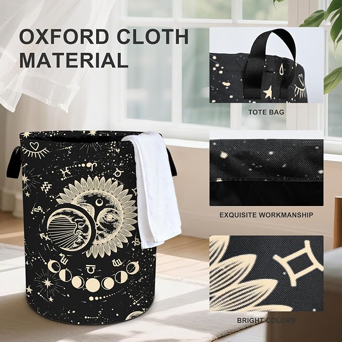 Sun Moon Laundry Basket Storage Bin Foldable Laundry Hamper Clothes Storage Bucket Organizer 19.6x15.7 Inch For Laundry Room/Bedroom/Bathroom - Image 4