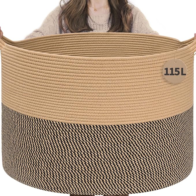 INDRESSME 115L Extra Large Woven Wicker Blanket Basket Living Room by INDRESSME