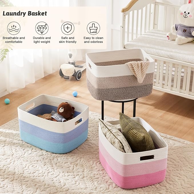 Artfeel Blanket Basket,Rectangle Woven Baskets for Storage,30L Laundry Basket for Decorative Nursery Blanket,Toys,Dirty Clothes and Magazine in Shelves,Baby Room,and Living Room - Image 6