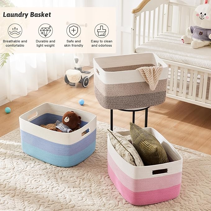 Artfeel Blanket Basket,Rectangle Woven Baskets for Storage,65L Laundry Basket for Decorative Nursery Blanket,Toys,Dirty Clothes and Magazine in Shelves,Baby Room,and Living Room - Image 6