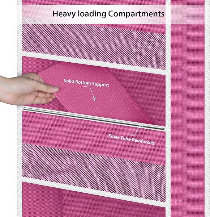 Univivi Fabric Over Door Hanging Organizer for Baby Nursery, Pink, 6-Shelf - Image 5