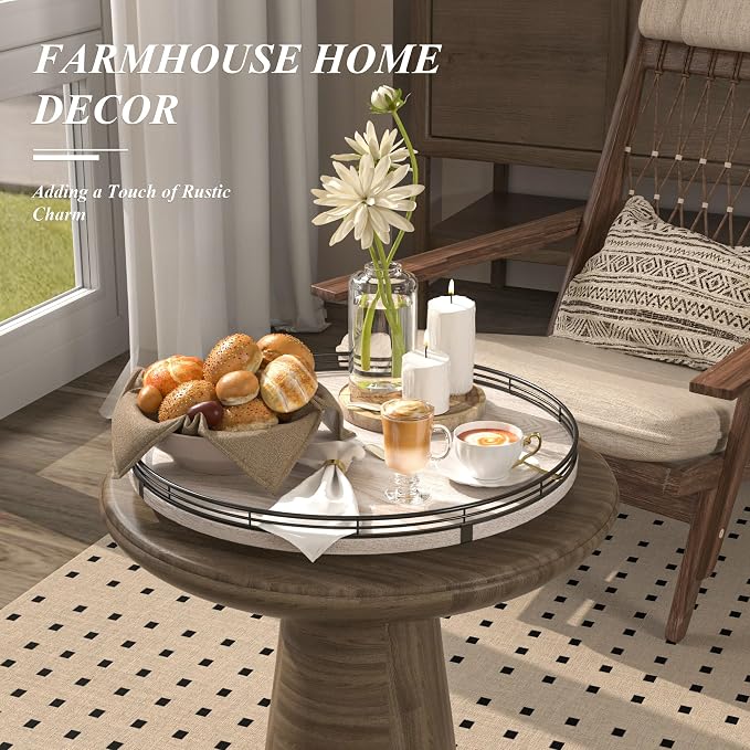 AMH 16-Inch Whitewashed Farmhouse Oak Lazy Susan Organizer - Image 4