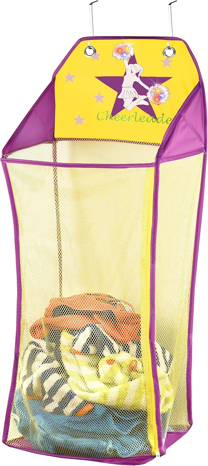 Store & Score Over The Door Hanging Kids Fun LED Cheerleader Light-Up Collapsible Mesh Laundry Hamper, Toy Chest, Heavy Duty Metal Hooks Included. Patent Pending. by Unknown