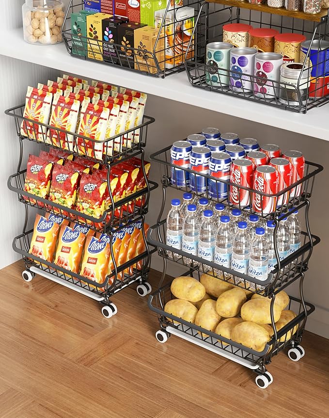 OKZEST 3-Tier Rolling Pantry Floor Organizers and Storage Cart with Wheels by OKZEST