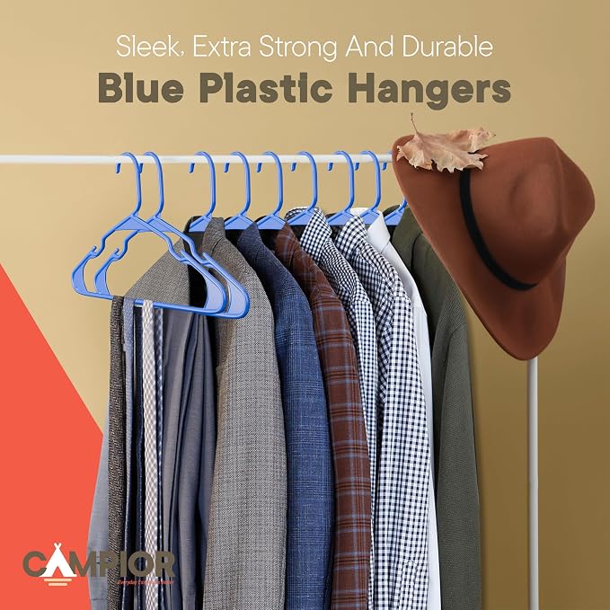 Plastic Clothes Hangers – Heavy Duty Hanger Set, for Organizing Clothes, Dresses, and Coat, Holds Up to 5 lbs, Space-Saving Hangers with Non-Slip Shoulder Grooves, Pack of 80, Blue - Image 8