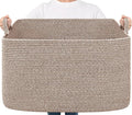 Goodpick 85L Large Woven Rope Blanket Basket, Rectangle, Brown by Goodpick