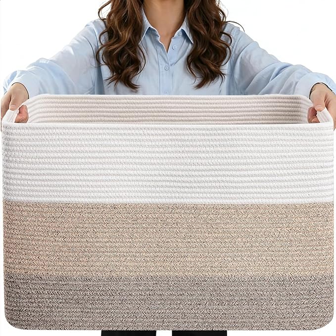 75L Laundry Basket Hamper,Gradient Brown/White, 22"x17"x12" by Hobasket