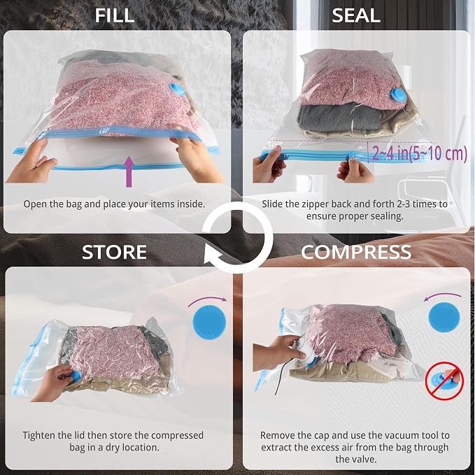 Vacuum Storage Bags 20 Pack for Clothing Moving with Electric Pump, Clear - Image 7