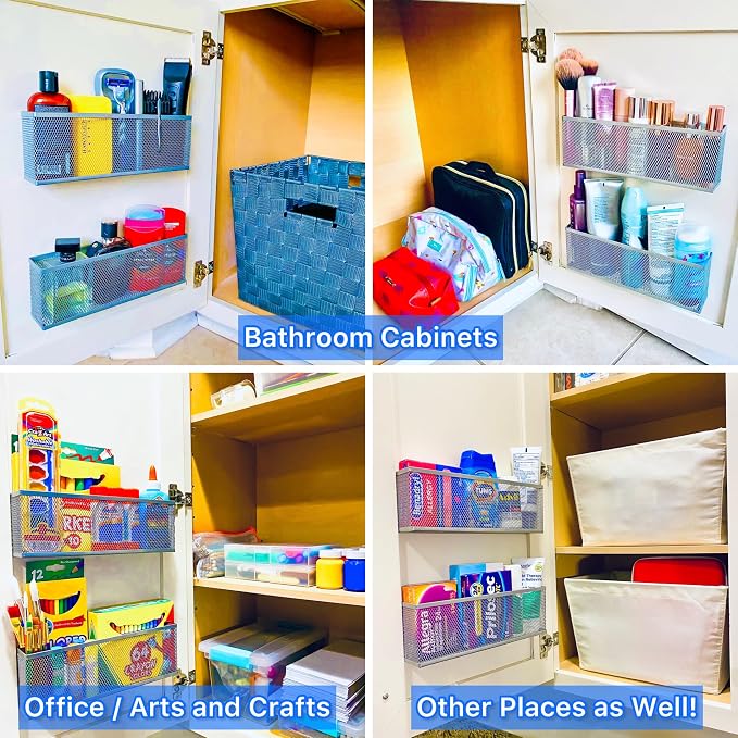 Slim Caddy LARGE Adhesive Cabinet Door Organizer | Optimize Your Cabinet Space | Kitchen Plastic Lids Organizer, Bathroom Accessories Storage, Under Sink, More | 2 PK, 10”L x 3.5”H x 1.8”D each - Image 5