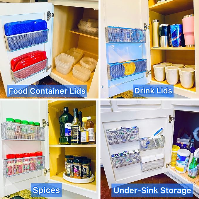 Slim Caddy LARGE Adhesive Cabinet Door Organizer | Optimize Your Cabinet Space | Kitchen Plastic Lids Organizer, Bathroom Accessories Storage, Under Sink, More | 2 PK, 10”L x 3.5”H x 1.8”D each - Image 4