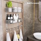 Consumest Over The Door Hooks Organizer - 3 Tier Door Hanger with 9 Coat Hooks & 2 Mesh Basket, Back Storage Organizer Hanging Towels for Bathroom, Bedroom, Sand Nickel - Image 7