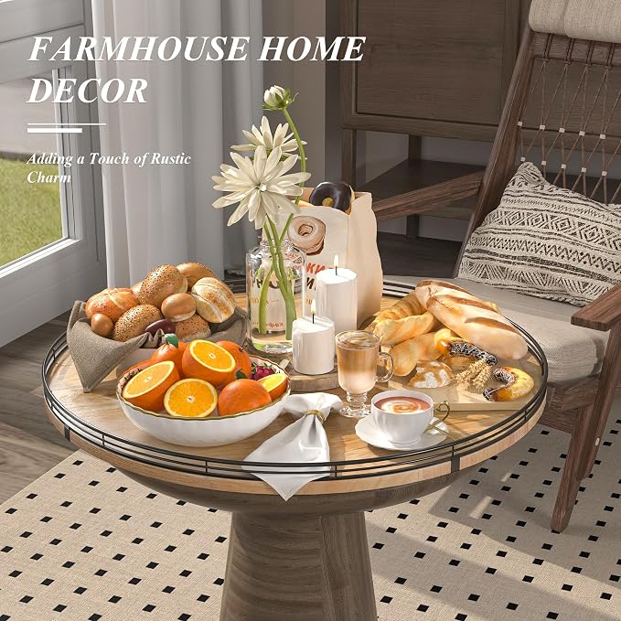 AMH 24-Inch Extra Large Farmhouse Oak Lazy Susan Organizer - Image 5