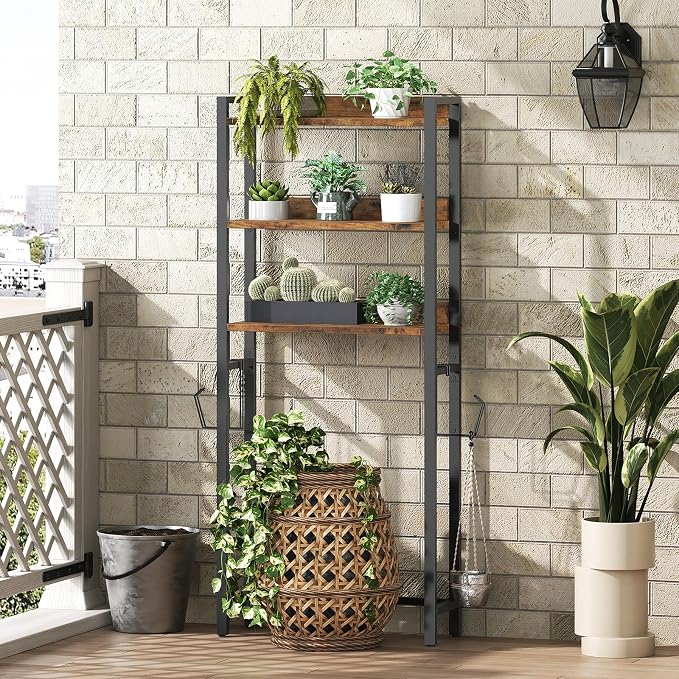 MAHANCRIS Over The Toilet Storage Rack, 3 Tier Bathroom Organizer Over Toilet, Freestanding Space Saver Toilet Stand with 2 Hooks, Bathroom Storage Shelf, Easy to Assemble, Rustic Brown TSHR6001 - Image 8