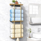 Liuoud Towel Rack for Bathroom, Wall Mounted Vertical Rolled Towel Storage Organizer Holder with Shelf, Holds Up 6 Large Bath Sheets, Gold Large Size by Liuoud