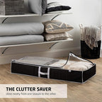 Zober Under Bed Storage - Pack of 2 Storage Containers for Clothes, Blankets, Winter Clothing, & Shoes - With Handles, Dual Zippers, & Clear Top (Black) - Image 3