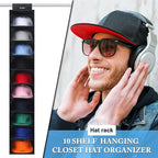 VAESIDA Hat Rack for Closet, 10 Shelf Hanging Hat Organizer for Baseball Caps Storage, Hat Holder Organizer for Hat Display, Best Space Saving Hat Racks for Baseball Cap Organizer, Black - Image 3