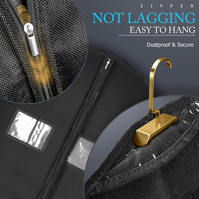 Hleelomi 5 Pack 43-in Garment Bag for Hanging Clothes Black Suit Bag - Image 4
