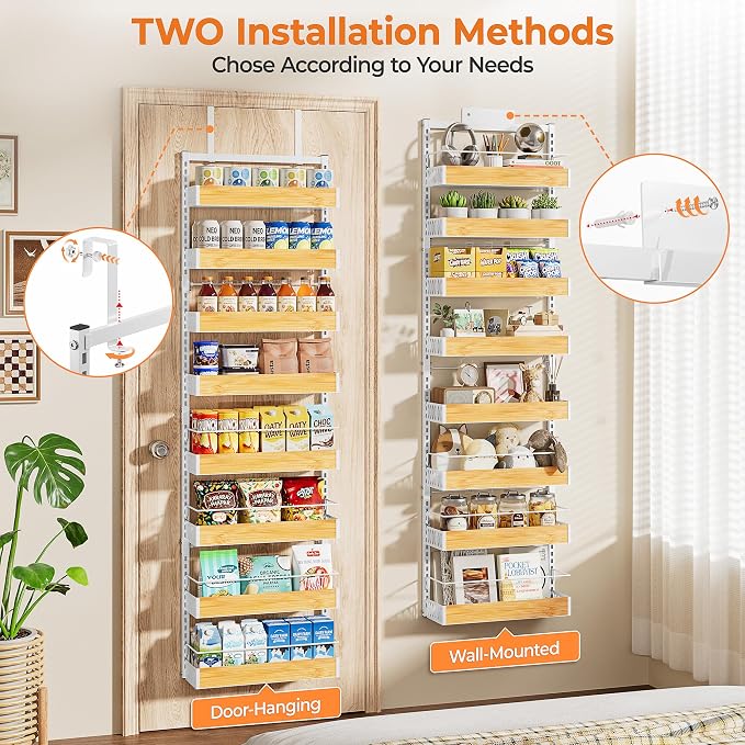 8-Tier White Door Mounted Hanging Spice Rack Shelves for Kitchen Home - Image 6