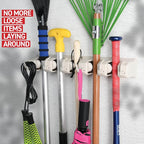 HOME IT Broom and Mop Holder Wall Mount – Heavy Duty Garage Organizer with 5 Slots & 6 Hooks, 7.5lbs Capacity Per Slot - Easy Install Storage Rack for Home, Kitchen, Laundry Room & Garden - Off-White - Image 6