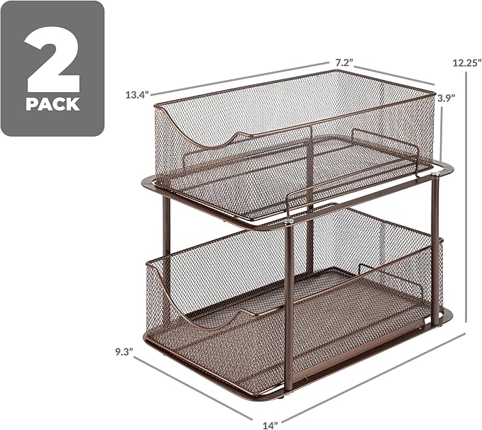 Sorbus Pull-Out Under Sink Organizer, Mesh Construction (Bronze, 2 Pack) - Image 3