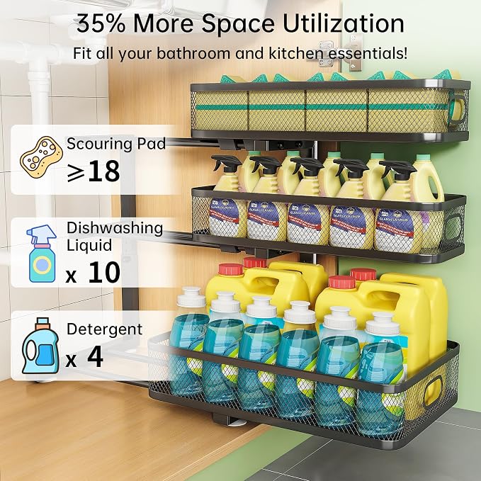2-Pack 3-Tier Under Sink Organizer, Slide Out Cabinet Storage, Kitchen/Bath - Image 5