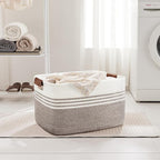 72L Woven Laundry Basket Hamper with Leather Handles,Dark Brown - Image 3