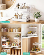 EVERIE Height Adjustable 2 Tier Metal Pull Out Slide Shelf Organizer for Framed or Frameless Under Sink Cabinets in Kitchen, Bathroom, with Snap-on Top Tray (White, 2 Sets) - Image 8