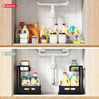 Under Sink Organizer and Storage, Slide Out Cabinet Organizer, Pull Out Sink Shelf for Kitchen Bathroom Laundry, 2 Pack Black - Image 3