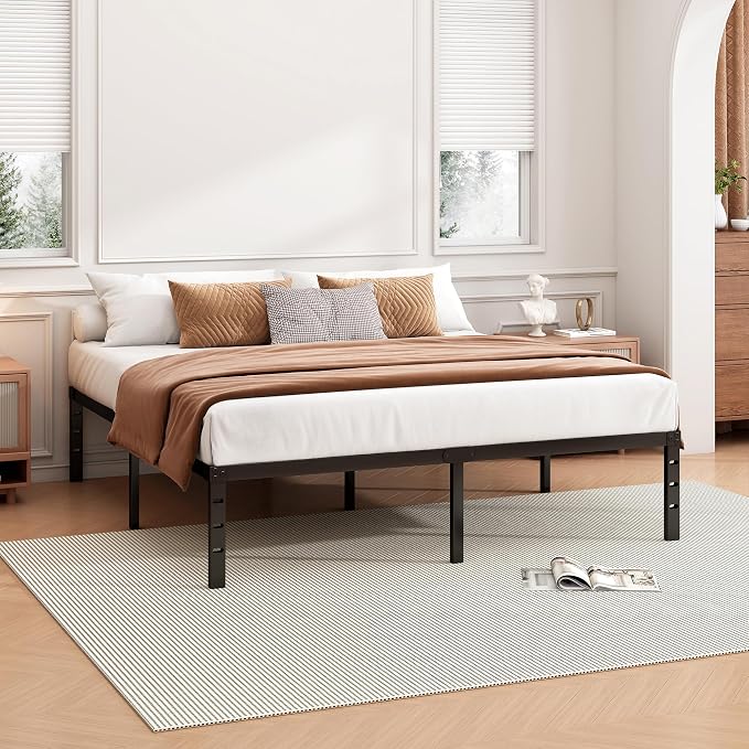 Hafenpo 14 Inch Queen Bed Frame - Sturdy Metal Platform Queen Size, No Box Spring Needed, Heavy Duty, Easy Assembly, Strong Bearing Capacity, Under Bed Storage, Black - Image 2