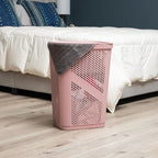 Mind Reader Slim Laundry Hamper with Lid, 60L Clothes Basket, Ventilated Plastic, Pink - Image 2