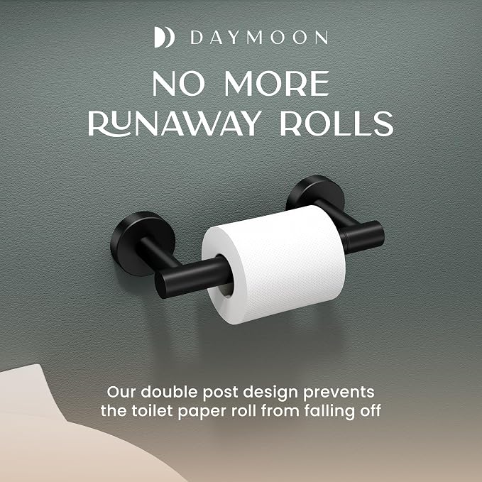 Day Moon™ - Toilet Paper Holder - Modern Roll Holder for Bathroom - 2 Pack - Wall Mount, Black - Image 7