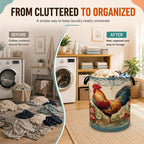 Vintage Rooster Flower Laundry Basket,Foldable Oxford Laundry Hamper with Handles,Portable Clothes Tote Bag Clothes Storage Bucket Organizer 20.8" x16" For Bathroom/Laundry Storage/Bedroom - Image 4