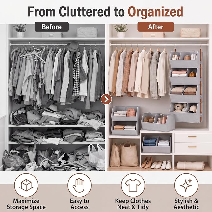 4 Tier Collapsible Hanging Closet Organizer with Hooks Zipper - Image 3