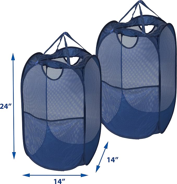 Simple Houseware Mesh Pop-Up Laundry Hamper with Side Pocket, 2 Pack - Image 6
