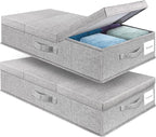 Supowin 2Pack Large Underbed Storage Containers Bin with Lids, Gray | 6 Inches Tall Under Bed Storage Organizer Box with Handles, Foldable Closet Organizer for Clothes, Blankets, Seasonal Items by Supowin
