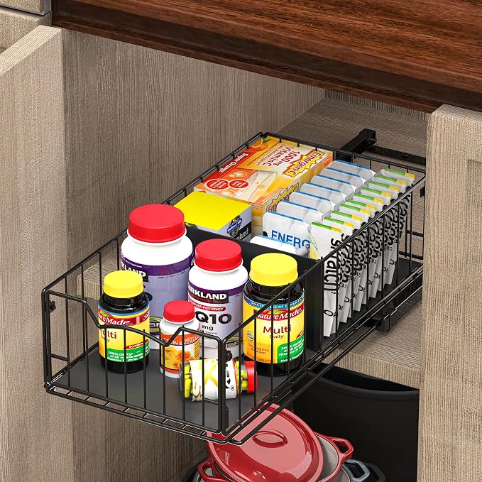 Simple Houseware Pull-Out Cabinet Sliding Basket, 17.2Dx9.7Wx5H, Black - Image 4